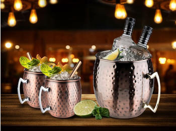 APS Germany Cocktail Set für Moscow Mule, Kupferbecher, Getränkekühler und Metall Strohhalme