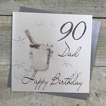 White Cotton Cards Wbs90-D Sektkühler, Aufschrift 90 Happy Birthday Zum 90. Geburtstag, Handgemacht, Weiß