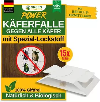 Green Guardia Käfer Falle mit Spezial Lockstoff 15x Käfer Fallen umweltfreundlich alle Käfer Chemiefreie Falle mit Klebefläche