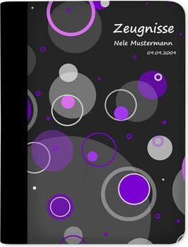 CreaDesign Zeugnismappe/Dokumentemappe personalisiert mit Namen (26,7x32,7x1cm) Kreise Lila