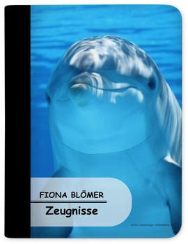 CreaDesign Zeugnismappe/Dokumentemappe personalisiert mit Namen (26,7x32,7x1cm) Delfin