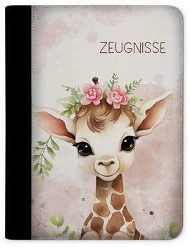 CreaDesign Zeugnismappe/Dokumentemappe mit 10 Klarsichthüllen (24x31x1cm) Giraffe Blume