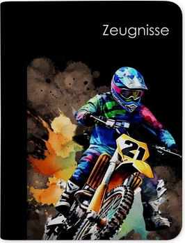 CreaDesign Zeugnismappe/Dokumentemappe mit 10 Klarsichthüllen (24x31x1cm) Motorcross dark