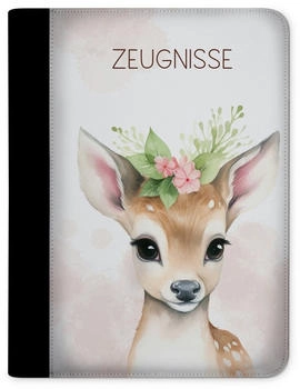 CreaDesign Zeugnismappe/Dokumentemappe mit 10 Klarsichthüllen (24x31x1cm) Reh Bume