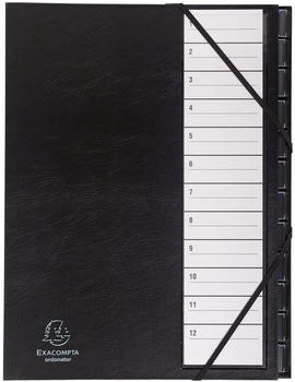 Exacompta Ordnungsmappe Deckel Gummizug dehnbar 12Fächer 1-12 A4 Schwarz (625665E)
