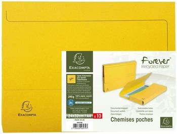 Exacompta 10x Pack 10 Aktenmappe, Verschlu&szlig;kappe, RC Kart., A4, Gelb, (46979E)