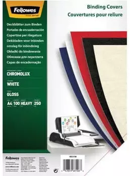 Fellowes Chromolux Deckblatt DIN A4 gl&auml;nzend wei&szlig; 250g/m&sup2;, 100 St&uuml;ck (5378001)
