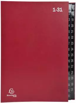Exacompta Ordonator Pultordner A4 32 F&auml;cher, 1&ndash;31, rot, 6er-Pack (57035E)