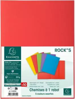Exacompta Rock's 210 Starre Mappen mit 1 Klappe A4 210g/m&sup2; Sortierte Farben 5x50 (218000E)