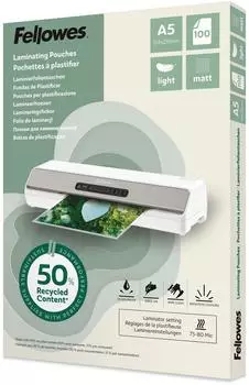 Fellowes Laminierfolien DIN A5 Matt 80mic Recycelt, 100 St&uuml;ck (100143437)