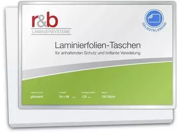 r&b Laminierfolien Credit Card (54 x 86 mm), 2 x 125 mic, glänzend, mit selbstkl. Rückseite (100 Stück)