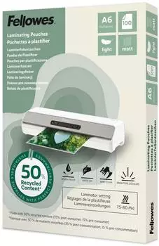 Fellowes Laminierfolien A6 Matt 80 Mikron, 100 St&uuml;ck (100143438)
