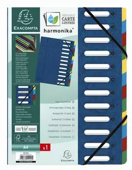 Exacompta Harmonika Ordnungsmappe mit ausgestanzten Fenstern, 12 F&auml;cher, A4, blau (55122E)