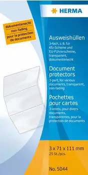 Herma Ausweish&uuml;lle 3-fach zum Aufklappen f&uuml;r F&uuml;hrerscheine und Dokumente, A6, transparent, 25er-Pack (5044)