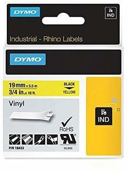 Dymo Rhino Etikettenband, 19 mm x 5.5 m, Vinyl, - Schwarz auf gelb - Roll cm 5.5m) - 5 Rollen 18433