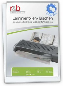r&b Laminierfolien A3 (303 x 426 mm), 2 x 150 mic, glänzend, mit UV Filter (100 Stück)