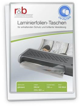 r&b Laminierfolien A4 (216 x 303 mm), 2 x 150 mic, glänzend, mit UV Filter (100 Stück)