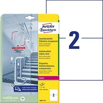 Avery-Zweckform L8012-10 Antimikrobielle Etiketten 148 x 210mm Polyester-Folie Transparent 20 St. Pe