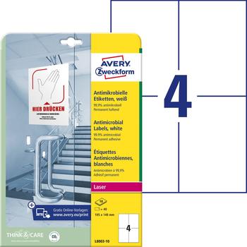 Avery-Zweckform L8003-10 Antimikrobielle Etiketten 105 x 148mm Polyester-Folie Weiß 40 St. Permanen