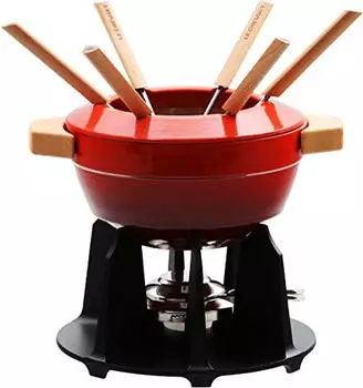 Le Creuset Fondue-Set mit Buchenholzgriffen kirschrot