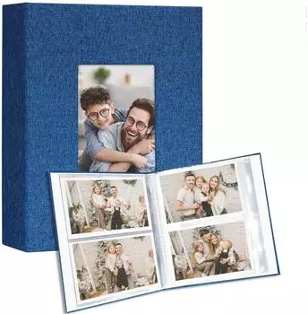 LuxusKollektion Vienrose Einsteckalbum Leinencover blau 10x15cm, 100 Fotos