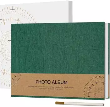 LuxusKollektion Selbstklebendes Fotoalbum Leinen, 60 weiße Seiten, dunkelgrün, 21,5x30cm (10x15)