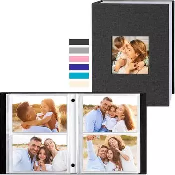 LuxusKollektion Einsteckalbum Leinen schwarz 200 Taschen 10x15cm Querformat