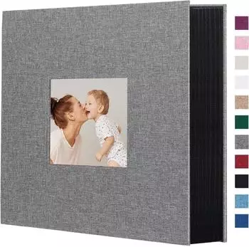 LuxusKollektion Fotoalbum Leinen 600 Fotos 10x15cm Hardcover mit Fenster, grau