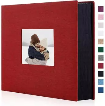 LuxusKollektion Einsteck-Fotoalbum Leinen 600 Fotos 10x15cm rot Hardcover mit Fenster
