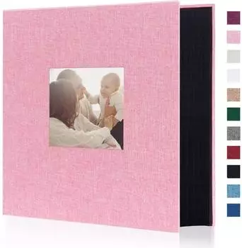 LuxusKollektion Fotoalbum Leinen 600 Fotos 10x15cm rosa Hardcover mit Fenster