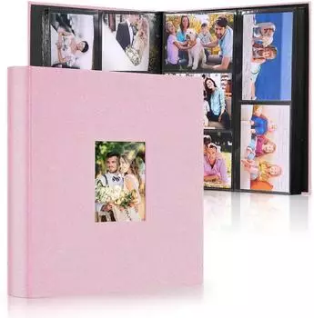 LuxusKollektion Einsteckalbum 600 Fotos 10x15cm Leinenbindung schwarz/rosa