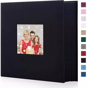 LuxusKollektion Fotoalbum Leinen 600 Fotos 10x15cm schwarz Hardcover mit Fenster