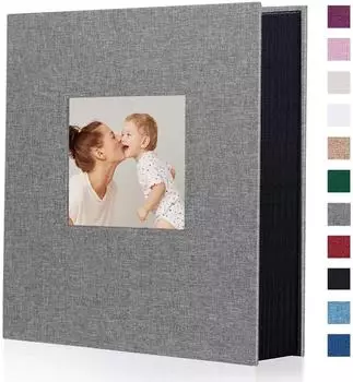 LuxusKollektion Fotoalbum Leinen 400 Fotos 10x15cm grau Hardcover mit Fenster