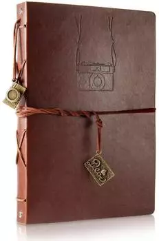 LuxusKollektion Fotoalbum Scrapbook Leder, vintage, 60 schwarze Seiten, 27,5x20,5cm