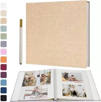 LuxusKollektion Fotoalbum selbstklebend, Leinen, khaki, 33x32cm, 40 Seiten