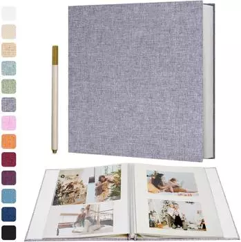 LuxusKollektion Fotoalbum selbstklebend, Leinen grau, 28x27cm, 60 Seiten