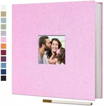 LuxusKollektion Selbstklebendes Fotoalbum Leinen, rosa, 33x32cm, 40 Seiten