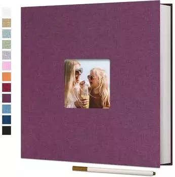 LuxusKollektion Selbstklebendes Fotoalbum Leinen, lila, 33x32cm, 40 Seiten