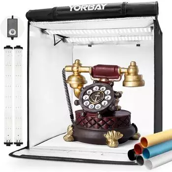 Yorbay Fotostudio-Set 52x52x52cm, CRI 95+, LED-Lichtbox, 6 PVC-Hintergrundfolien (F208)