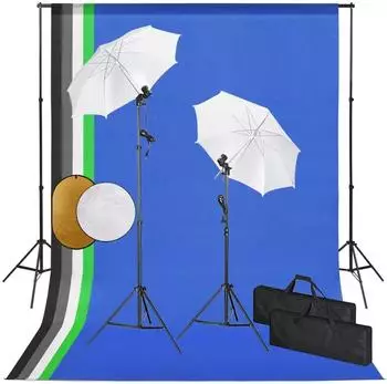 vidaXL Fotostudio-Set mit Lichtern, Schirmen, Hintergrund und Reflektor (3067097)