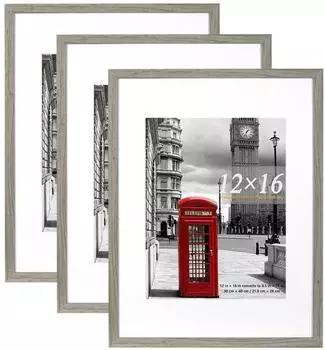 LuxusKollektion Bilderrahmen-Set mit Passepartout 30x40cm, zementgrau, 3er-Set (12X16-3P)
