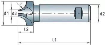 Alpen Viertelkreisprofilfr&auml;ser DIN 6518B Typ N R5mm D16mm HSS-Co konkav (DIN 6518B)