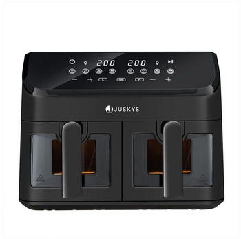 Juskys Heißluftfritteuse 1800 W, mit 2 Kammern, Smart Finish und 9 Programmen