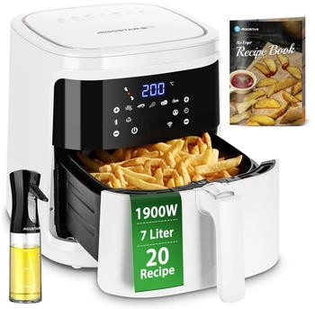 Aigostar 7L Heißluftfritteuse 1900 W, 7 Programmen, Warmhalten, 20 Rezepte, ohne Öl, LED-Touchscreen, Weiß