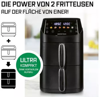 GOURMETmaxx Heißluft-Fritteuse 2000W schwarz - 19691 – GOURMETmaxx Heißluft-Fritteuse 2000W schwarz - 19691 bringt Vielseitigkeit in die gesunde Küche