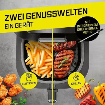 GOURMETmaxx 2 in 1: Heißluftfritteuse und Grill 5L – GOURMETmaxx 2 in 1 – Vielseitige Heißluftfritteuse mit Timer und Touchscreen