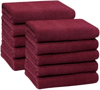 ZOLLNER 10er Set Handtücher 50x100 cm Baumwolle 400 g/qm bordeaux