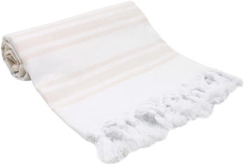ZOLLNER Strandtuch 90x170 cm 100% Baumwolle beige-weiß-gestreift