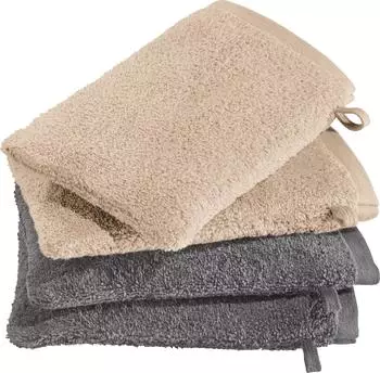 Erwin Müller Walk-Frottier Waschhandschuhe Bühl im 4er-Pack 15x21 cm beige/grau