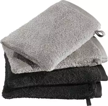 Erwin Müller Walk-Frottier Waschhandschuhe Bühl im 4er-Pack 15x21 cm grau/anthrazit